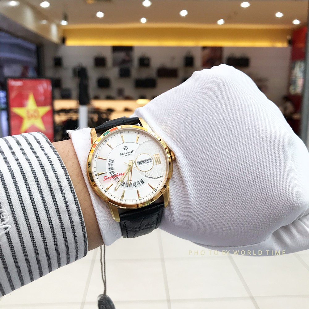 Đồng Hồ Nam Sunrise 1130SA W  [ Chính Hãng Full Box ] Sapphire Chống Xước , Chống Nước 5.0 -Dây Da cao Cấp | BigBuy360 - bigbuy360.vn