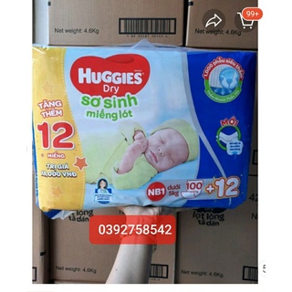 Miếng lót sơ sinh huggies NB1 bịch 100m +12m tã dán sơ sinh