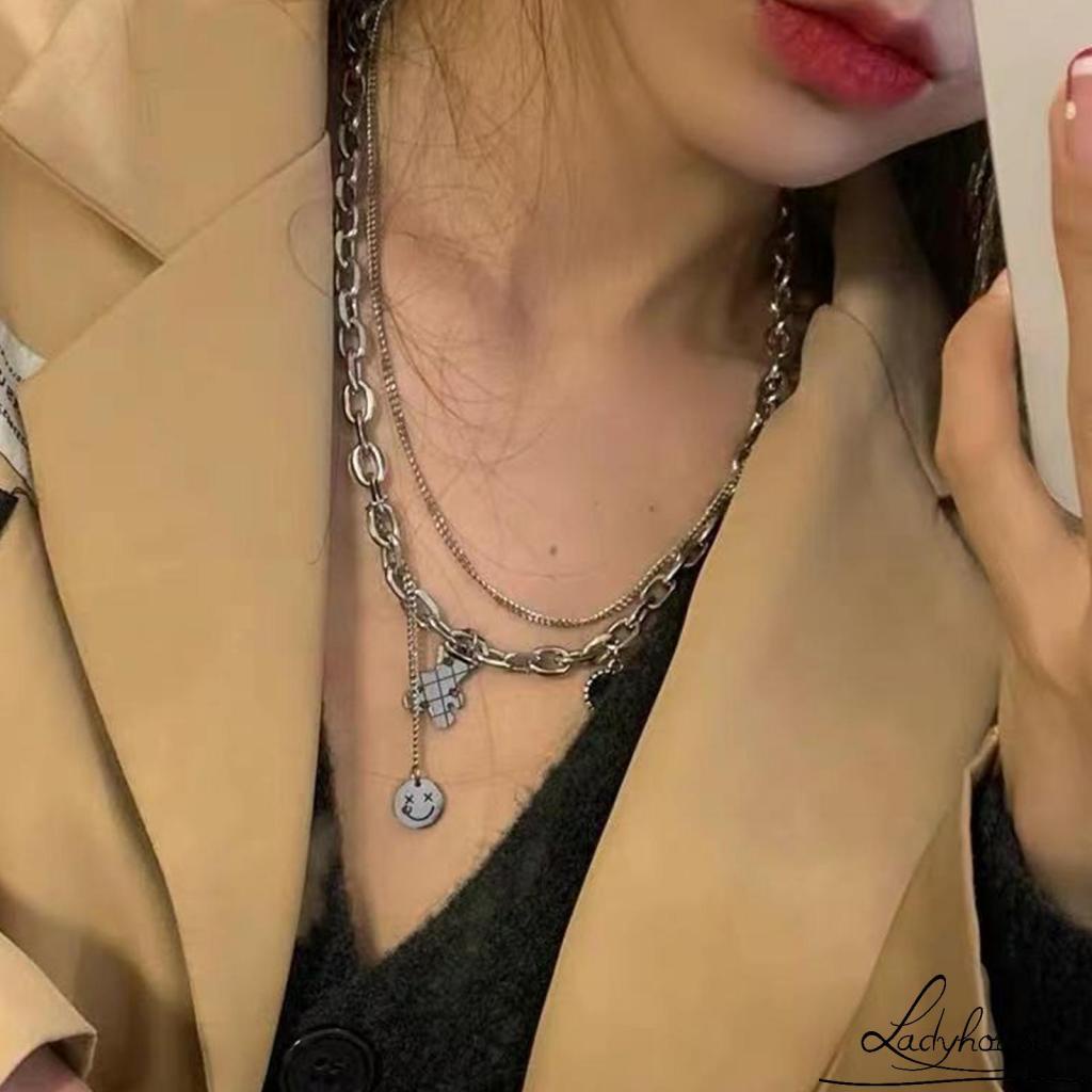 Vòng cổ Hai Lớp Mặt Gấu Mặt Cười Đơn Giản Dành Cho Nữ