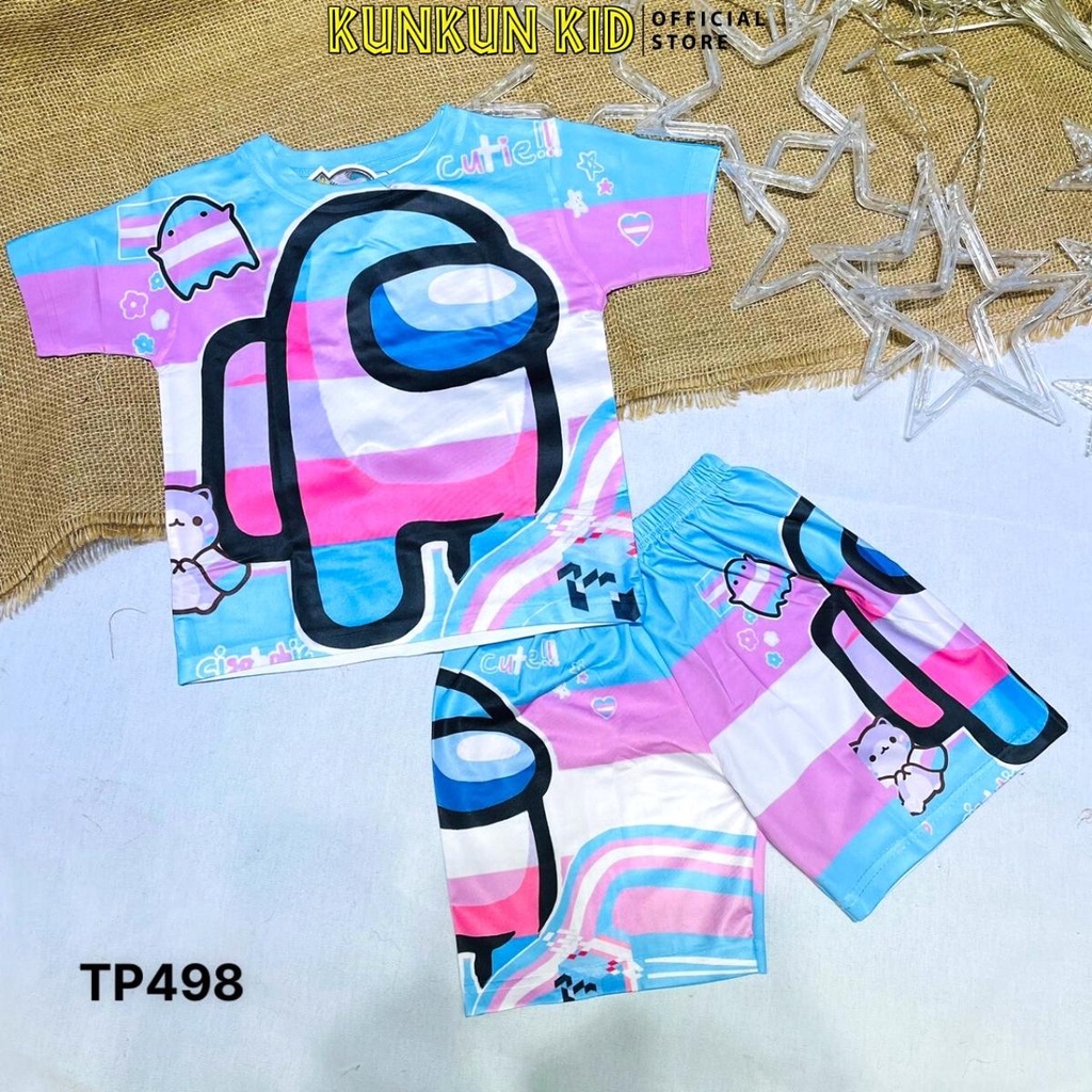 Quần áo bé gái thun lạnh in 3d tay ngắn hoạt hình among us Kunkun Kid TP498