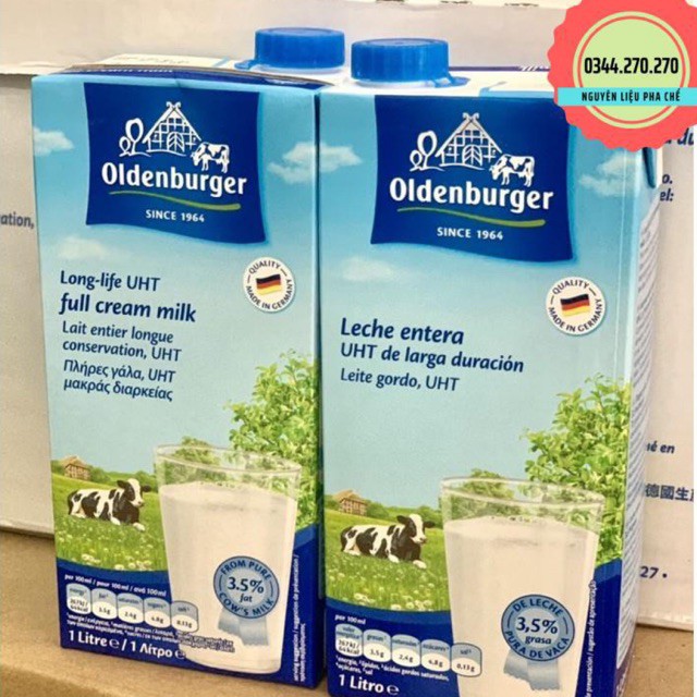 1 THÙNG - 12 hộp sữa tươi Đức nguyên kem 3,5% Oldenburger 1L