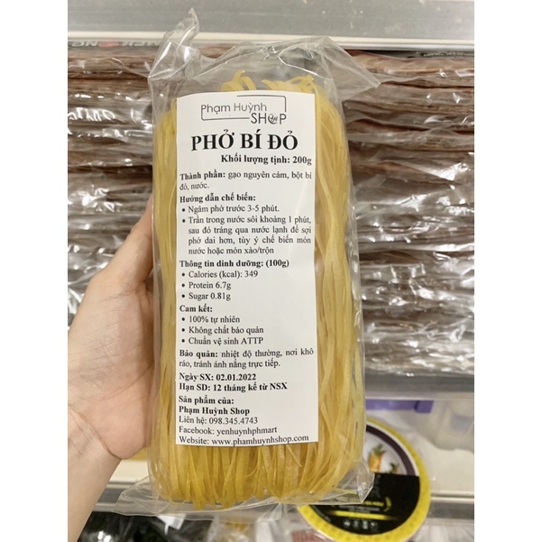 Phở bí đỏ gói 200g (phở rau củ vị bí đỏ làm từ gạo nguyên cám) ăn kiêng eatclean