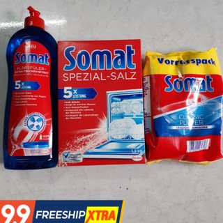 Combo muối rửa chén Somat 1,2kg+ bột rửa chén Somat 1,2kg + nước làm bóng chén Somat 750ml