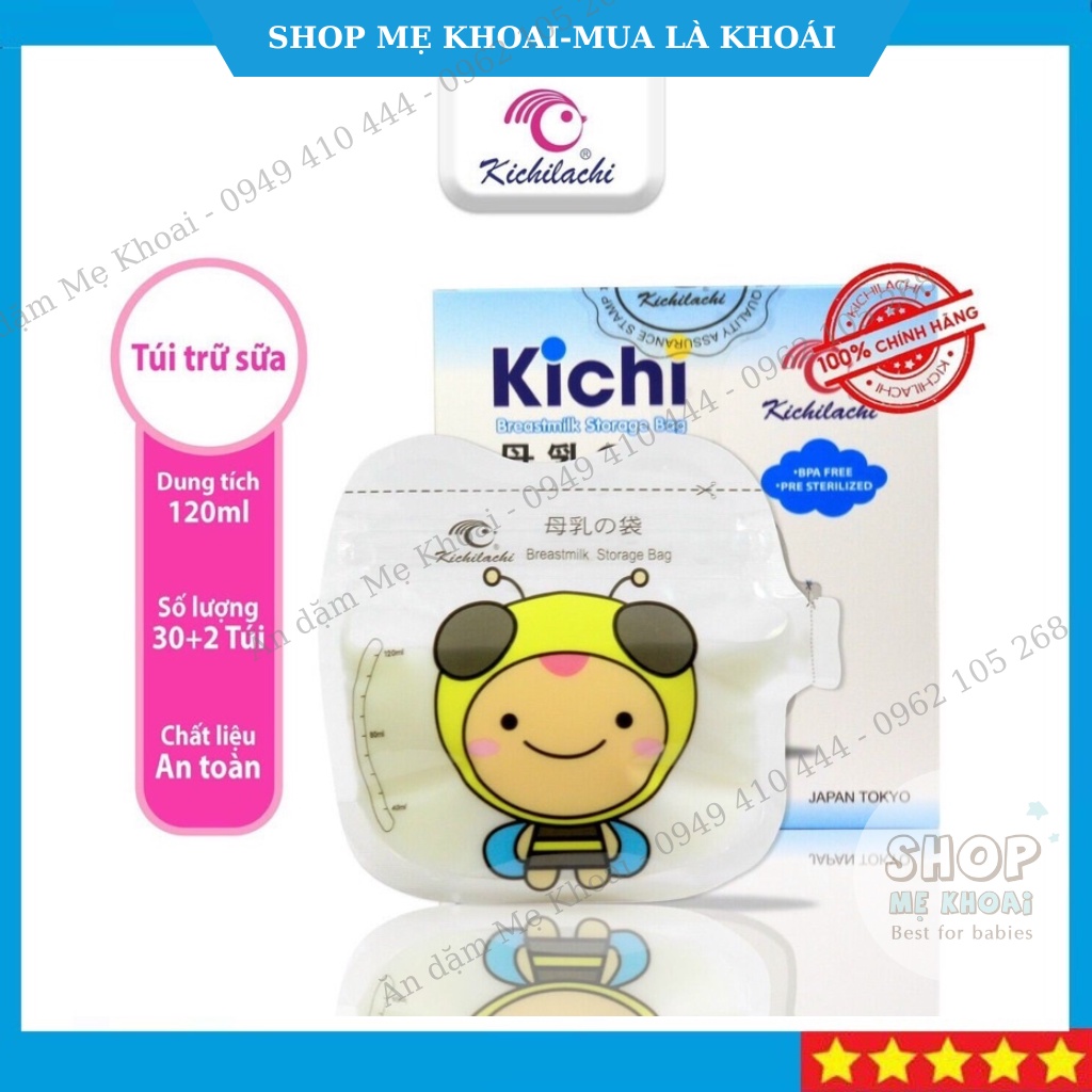 Túi Trữ Sữa Kichilachi 120ml- Cảm Biến Nhiệt Độ, Có Khóa Zip Chắc Chắn Chống Rò Rỉ-Shop Mẹ Khoai