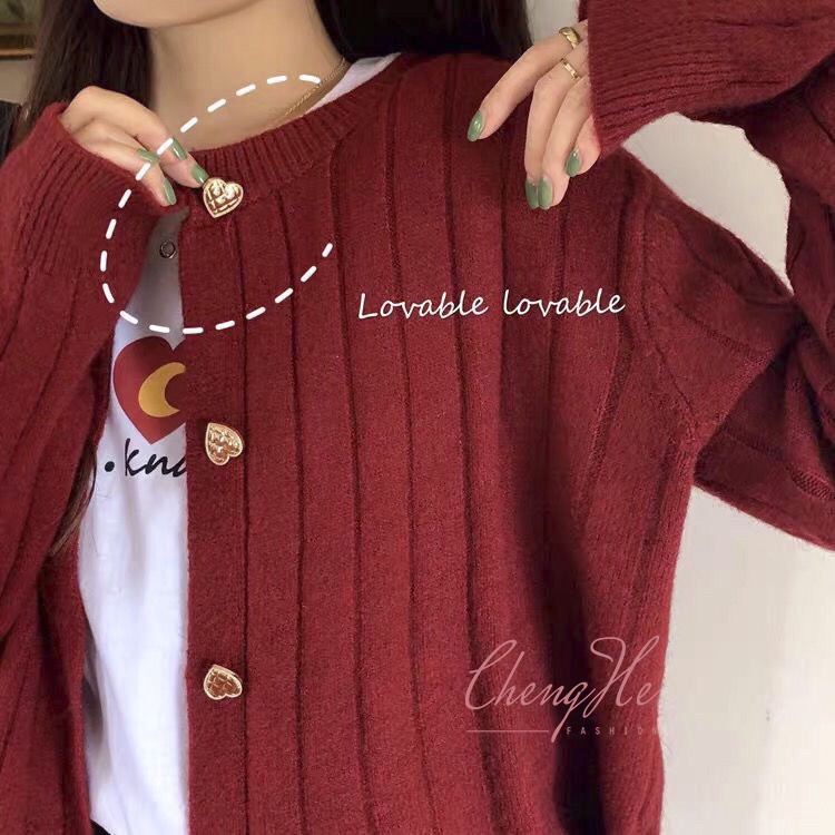 Áo khoác len Cardigan co dãn cúc trái tim dáng lửng xinh xắn học sinh  A00222