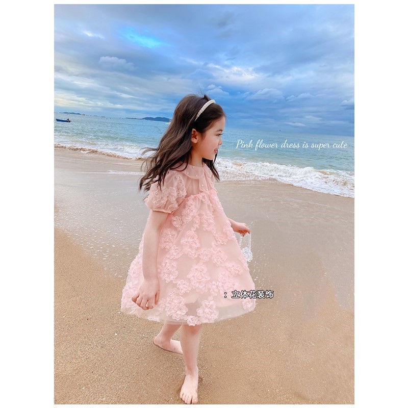 Đầm Công Chúa Tay Ngắn In Hoa Màu Trơn Thời Trang Mùa Hè Cho Bé Gái