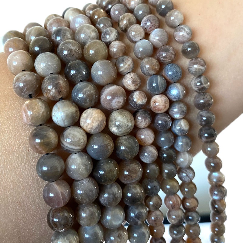 Fine 100% Tự Nhiên Đen Đá Mặt Trời Rời Tròn Đá Quý Hạt Đá Trang Sức Làm Vòng Tay DIY Vòng Cổ 4 / 6 / 8 / 10 / 12MM 15 ''