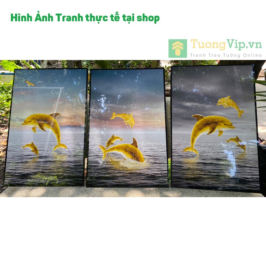 Tranh Laminate Tráng Gương - Tranh Treo Tường Phòng Khách, Phòng Ngủ Nghệ Thuật - Thuyền Buồm Và Cá Heo