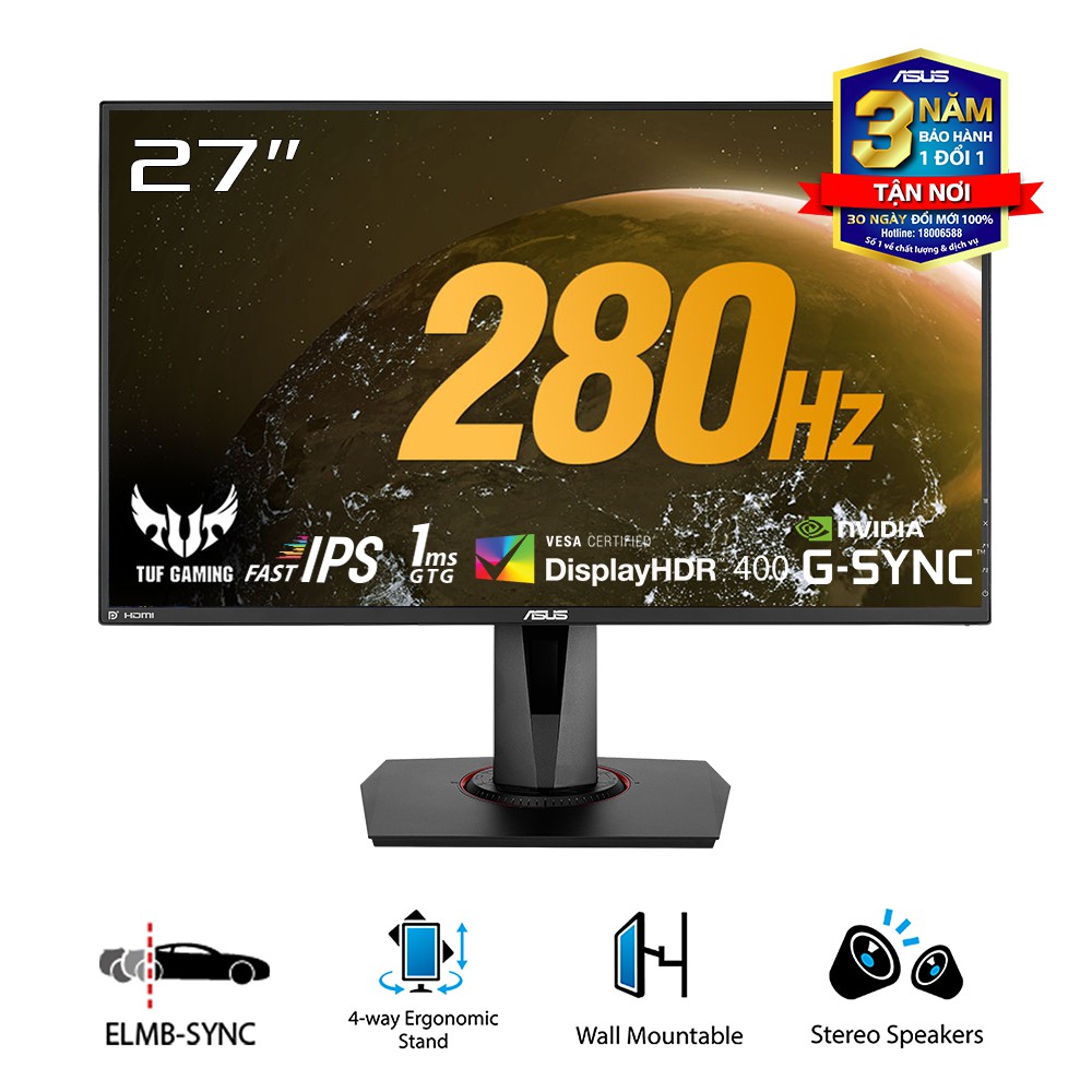 Màn Hình Game ASUS VG279QM 27 inch IPS 280Hz 1ms G-SYNC compatible, Loa - Hàng Chính Hãng