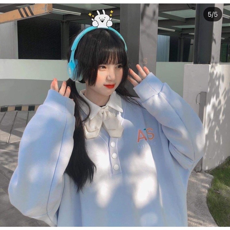 Áo Sweeter Thun Form Rộng Nỉ Nữ Cúc Cổ ATS Nam Nữ Trắng Xanh- Than- Boss | BigBuy360 - bigbuy360.vn