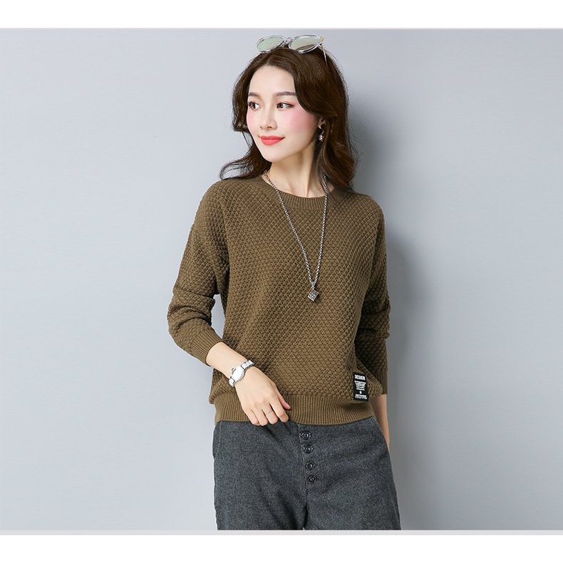 Áo len nữ cổ tròn dáng thụng chất len dày mềm mịn co giãn thoải mái thời trang phong cách Hàn Quốc AL46