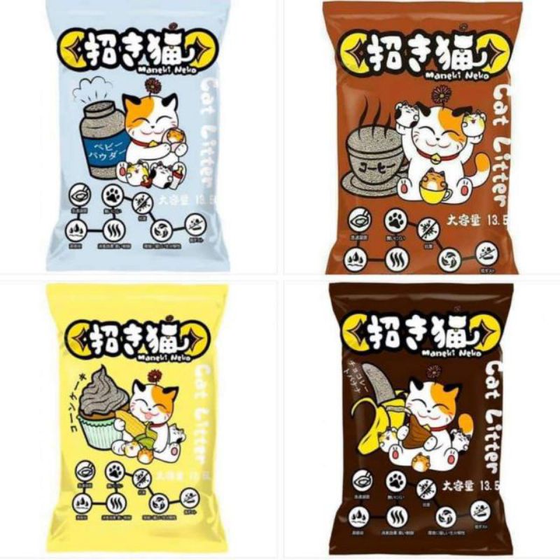 Cát vệ sinh Nhật cát Mèo đất sét Maneki neko hương cafe và phấn baby gói 5L