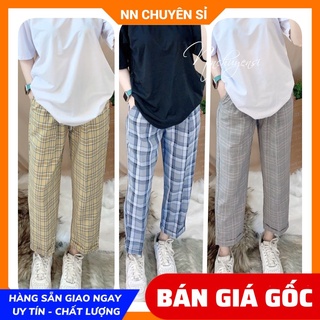 Quần tây nữ ống đứng lưng thun vải mềm phối sọc kẻ caro dễ thương Quần 9 tấc LT05 LT09 LT11 321