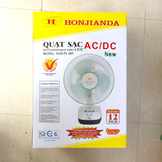 Quạt tích điện 2 bình HONJIANDA