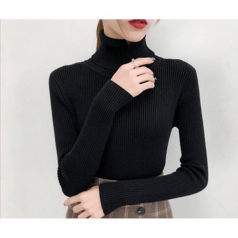 Áo cổ lọ cao chất len gân, áo thun dài tay cổ lọ ôm body - Colory Shop
