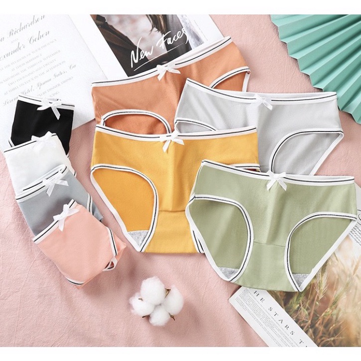Quần Lót Nữ Cotton Viền Kẻ, Lưng Thấp Cài Nơ Dễ Thương