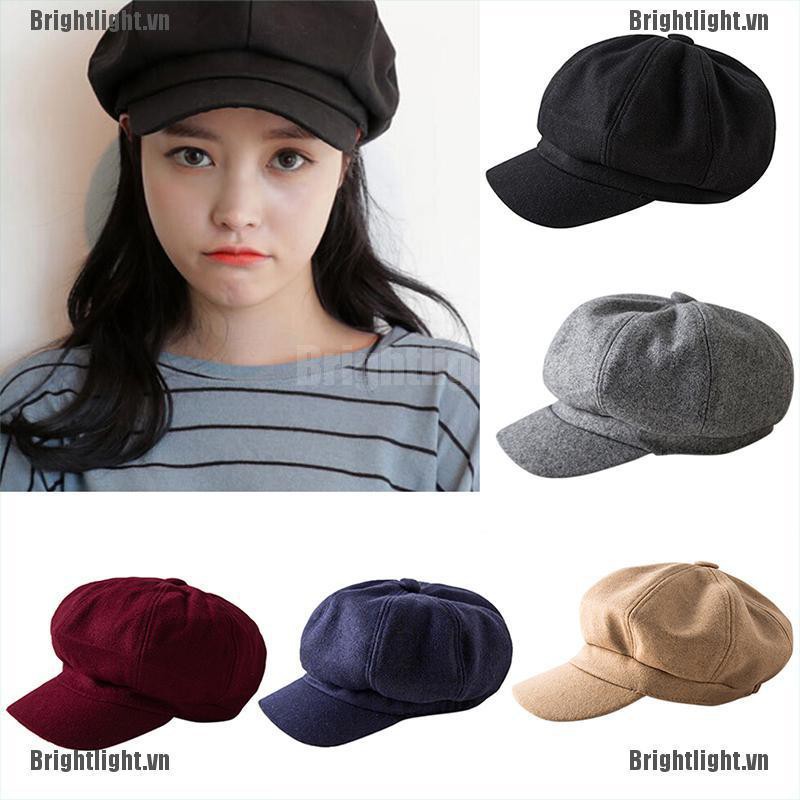 [Bright] Womens Wool Blend Baker Boy Peaked Cap Belet Newsboy Hat with Elastic band [LT]