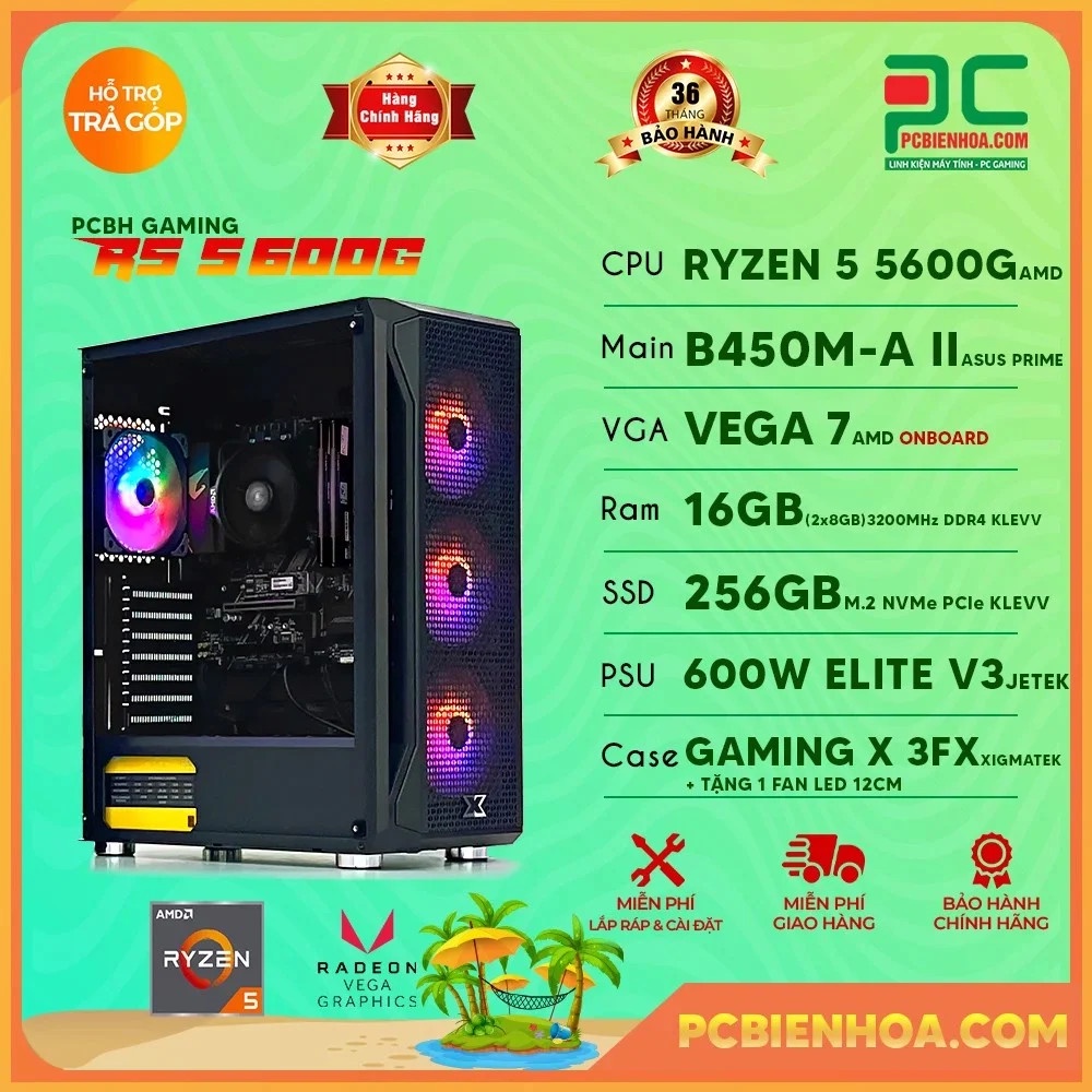 PCBH AMD R5 5600G ( RYZEN 5 5600G / B450M / 16GB / 256GB )- hàng chính hãng 36T