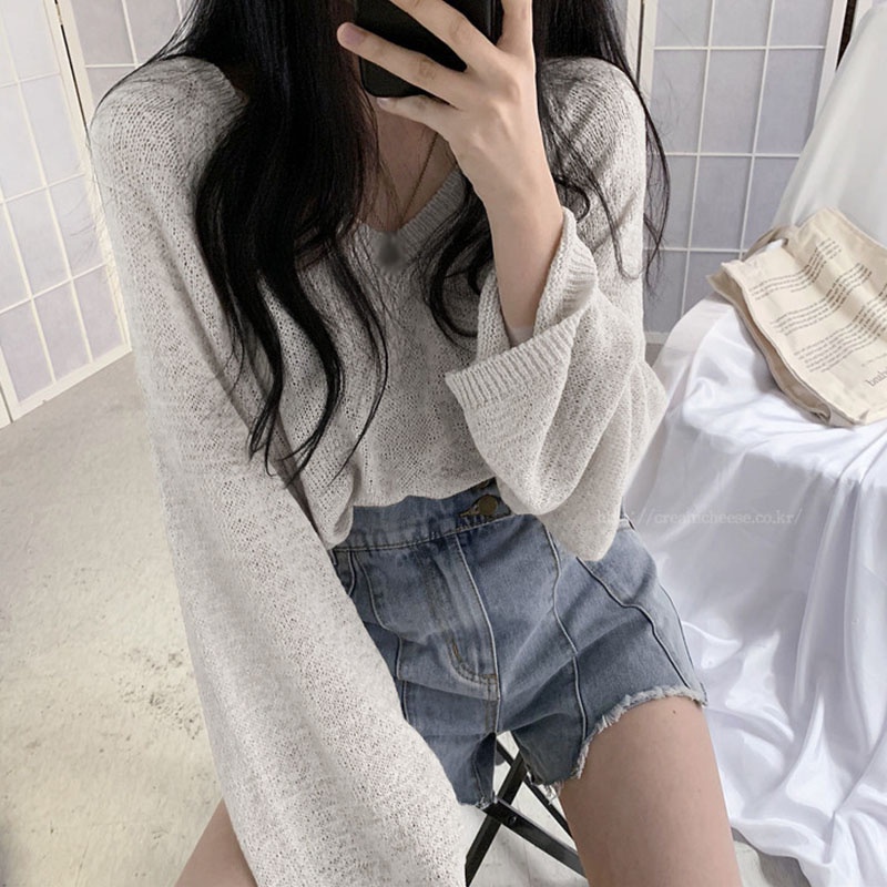 Áo Len Mỏng Áo Dệt Kim Mỏng Dáng Rộng Tay Dài 3 Màu Trơn Tùy Chọn Cho Nữ