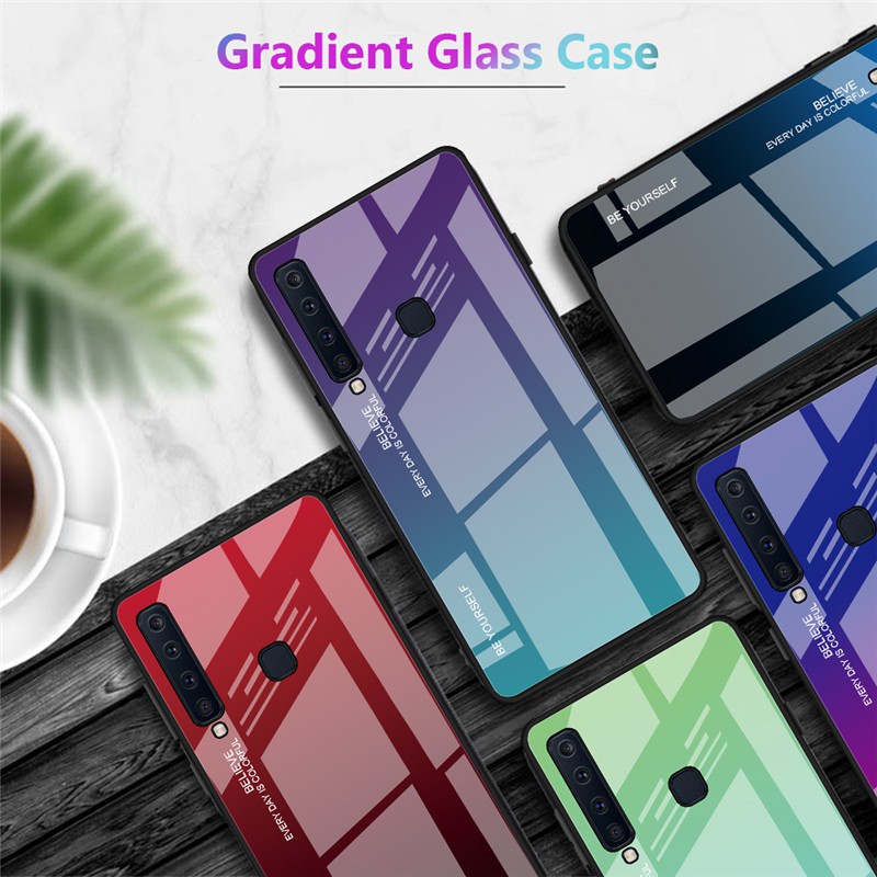 Ốp lưng kính cường lực màu gradient thời trang cho điện thoại Samsung A9 2018