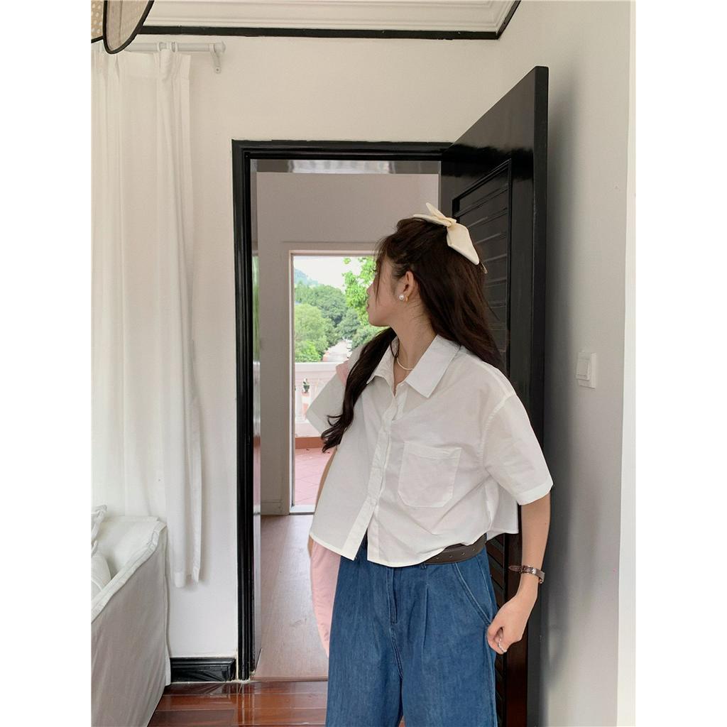 Hàng Mới Về Áo Sơ Mi Trơn Ngắn Tay Dáng Rộng Phong Cách Hàn Quốc Thời Trang Mùa Hè 6404