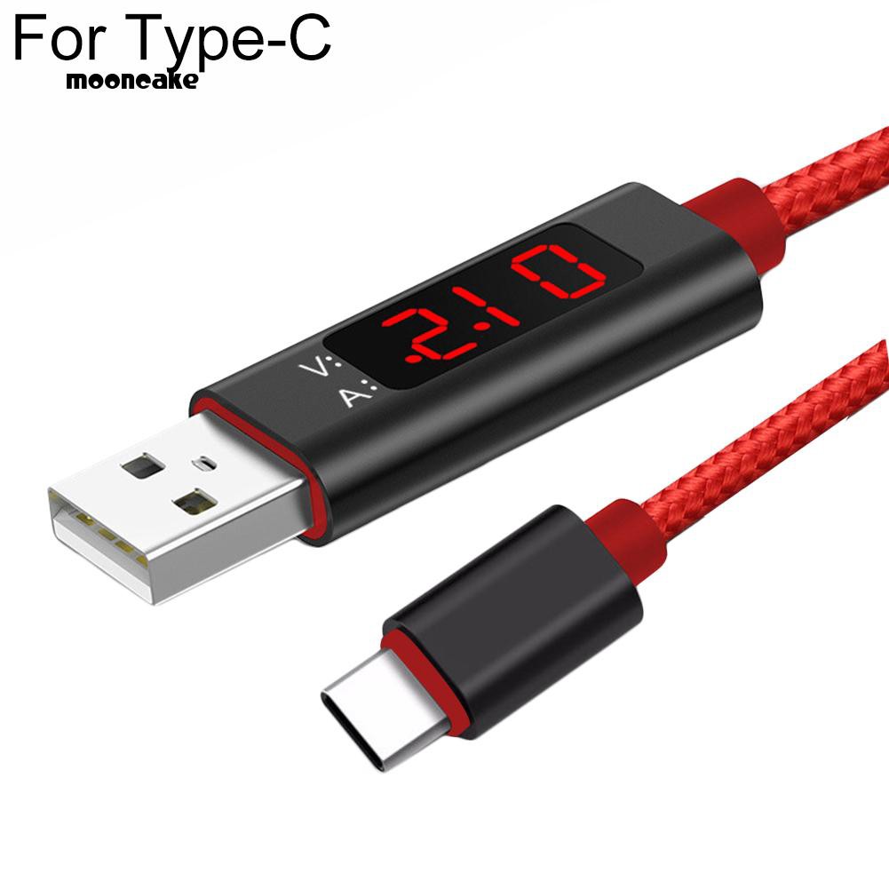 Dây cáp sạc dài 1m giắc cắm Type-C/ Micro USB dòng điện 2.1A hỗ trợ sạc nhanh tích hợp màn hình đèn LED tiện lợi