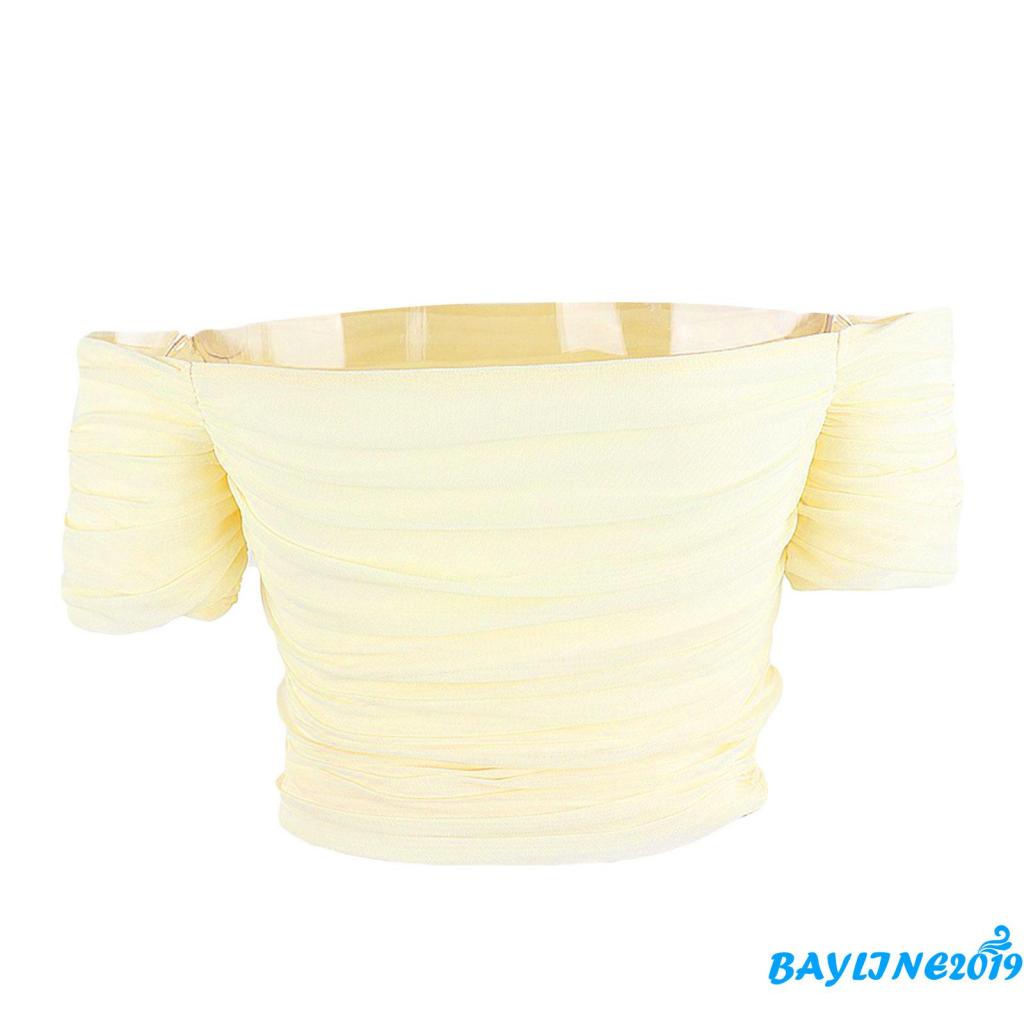 Áo Croptop Trễ Vai Tay Ngắn Màu Trơn Thời Trang Mùa Hè Cho Nữ