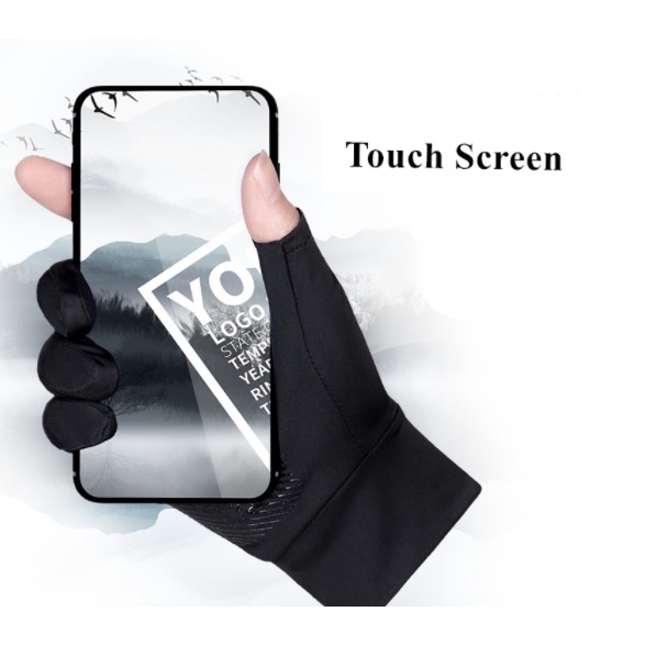 Găng Tay Lụa Lạnh Hai Ngón Chống Trượt Có Thể Chạm Màn Hình Cảm Ứng Thoáng Khí Bảo Vệ Tia UV Khi