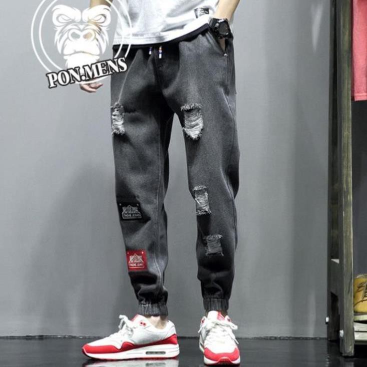 [hàng loại 1] quần jean jogger nam ống chun rách màu đen ་
