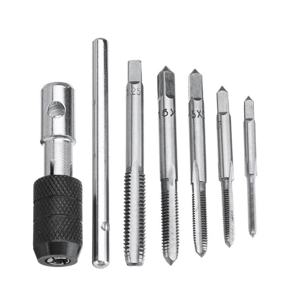 Metric Standard 6Pcs M3-M8 Tap Drill Set T Handle Ratchet Tap Wrench Machinist Tool With Screw Tap Hand Alloy Steel
