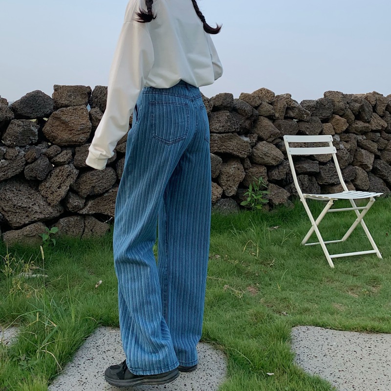 Quần jean ống suông rộng eo cao in kẻ sọc phong cách thu đông 2020 cổ điển cho nữ | BigBuy360 - bigbuy360.vn