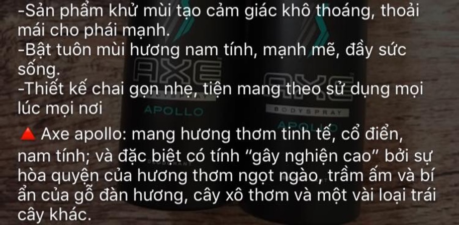 🌈🌈XỊT KHỬ MÙI AXE TOÀN THÂN cho Nam- AXE Apollo