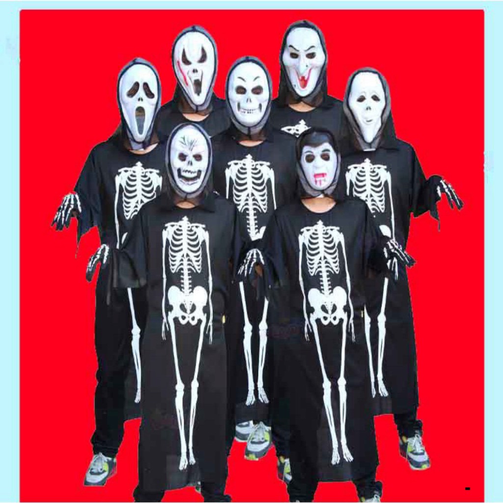 Trang Phục Hóa Trang Halloween Xương Người và Mặt Nạ Đầu Lâu Rùng Rợn Dành Cho Nam Nữ-Bộ quần áo ma Halloween
