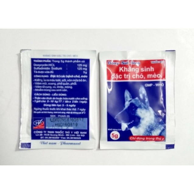 Doxy-Sul-Trep 5g - chuyên dùng cho chó, mèo tiêu chảy, bỏ ăn, nôn