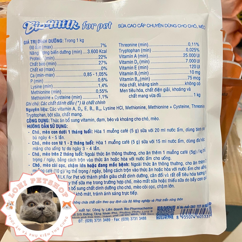 Sữa cho chó mèo - Sữa bio milk for pet - 1 gói 100g