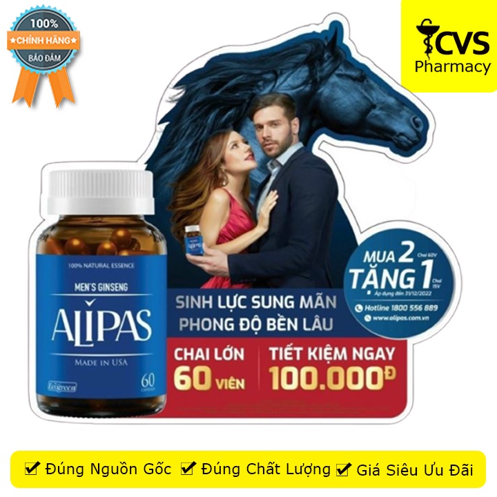 Sâm ALIPAS Hộp 60 viên - Tăng cường sinh lực phái mạnh - Cvspharmacy