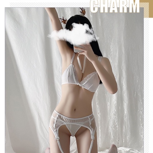 Bộ đồ lót gợi cảm phối ren mới lạ - lingerie nội y sexy kèm kẹp nịt tất