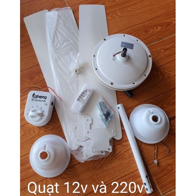 Quạt trần lớn chạy 12v ac quy và điện lưới sải cánh 1m4 có điều khiển từ xa.dùng được cả điện 220v