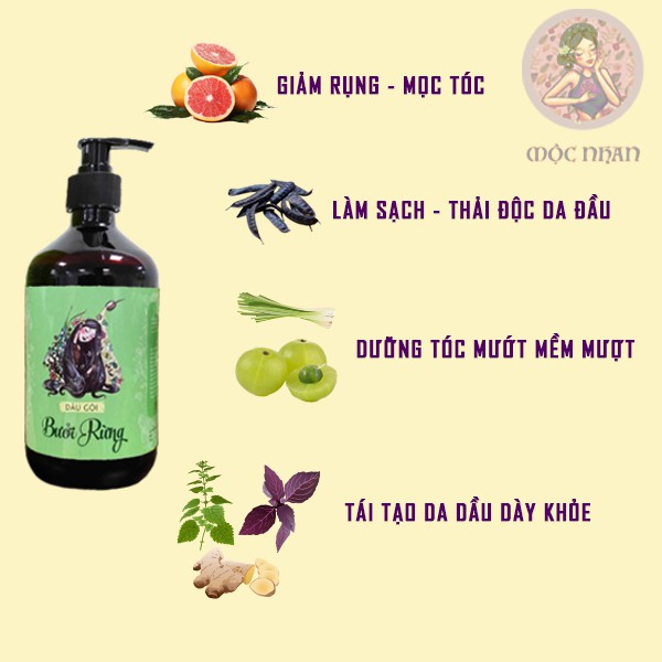 Dầu gội bưởi, Dầu gội đầu thiên nhiên mượt tóc, ngăn, chống, giảm rụng tóc, mọc tóc con MỘC NHAN 500ml - handmade