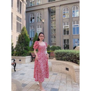 Đầm hoa xẻ tà tay bồng