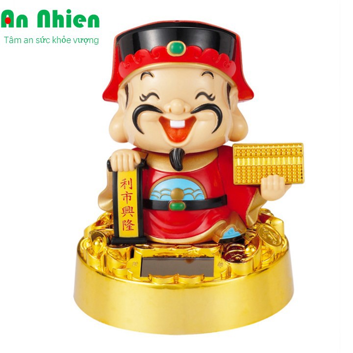 Thần Tài nâng thỏi vàng gật đầu gọi khách năng lượng mặt trời cao 11cm