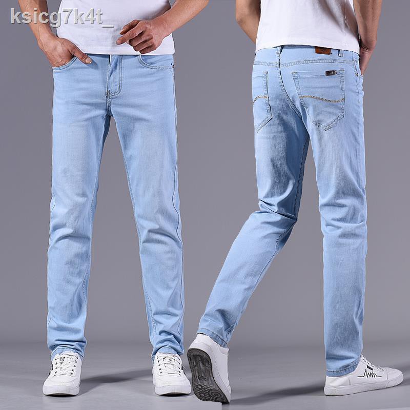 quần lót nữQuần▦❉○Mùa hè quần jean nam sáng màu Thun thẳng siêu mỏng âu trung niên trắng xanh Putu