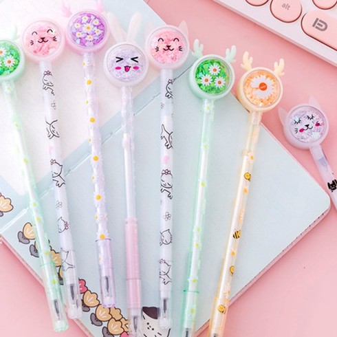 Combo 5 Bút Nhũ Chảy Sequin Nhiều Hình Dễ Thương, Bút Mực Đen Viết Trơn Đều