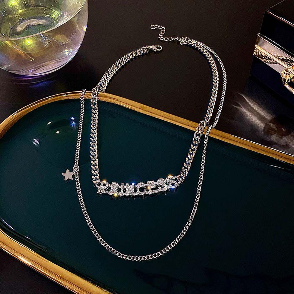 Dây Chuyền Hai Lớp Bằng Kim Loại Mặt Hình Ngôi Sao Thanh Lịch|Dây Chuyền Mặt Chữ Princess Thời Trang Dành Cho Nữ