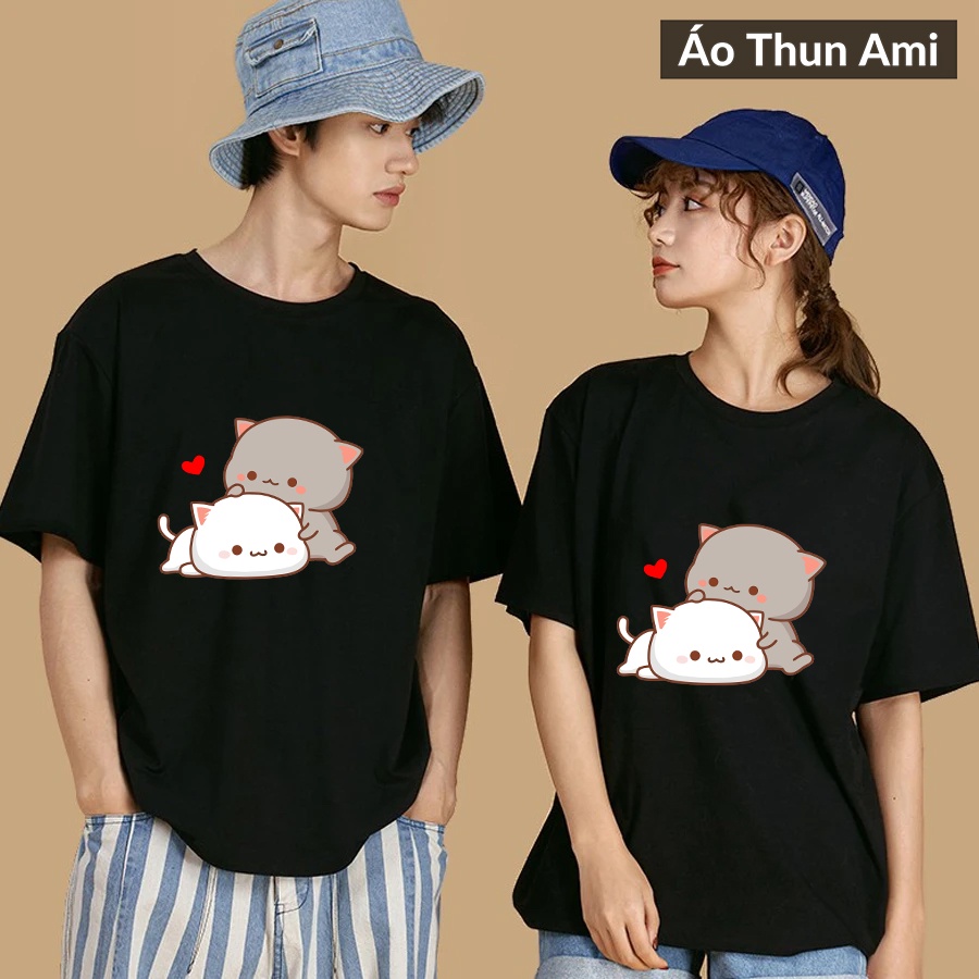 ⚡️FREESHIP⚡️Áo Cặp Đôi In Hình Mèo Cute 2 dễ thương cho các ặp đôi Mẫu Áo Đen - Couple T-Shirt