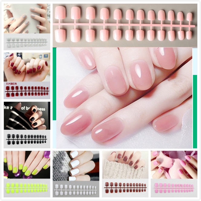 Set 24 MóNg Tay Giả MàU SắC Đơn GiảN ThờI Trang Cho Nữ