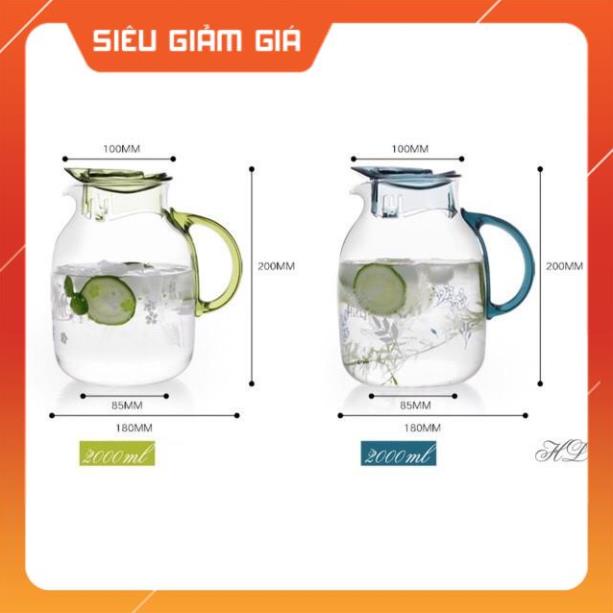 Bình nước THỦY TINH CHỊU NHIỆT Siêu đẹp 2L