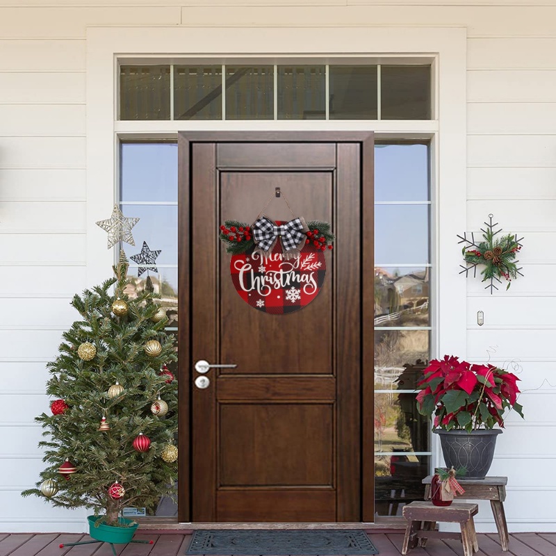 1 Dây Treo Trang Trí Giáng Sinh Bằng Gỗ Phối Vải Bố Và Nơ Xinh Xắn