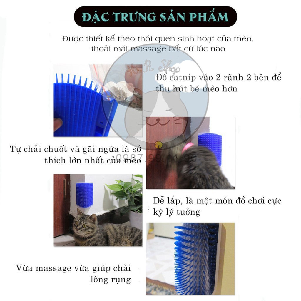 [FullBox] Lược Chải Lông Chó Mèo Gắn Tường Cọ Má Massage Chất Liệu Nhựa PVC Tặng Kèm Canip An Toàn Dành Cho Thú Cưng