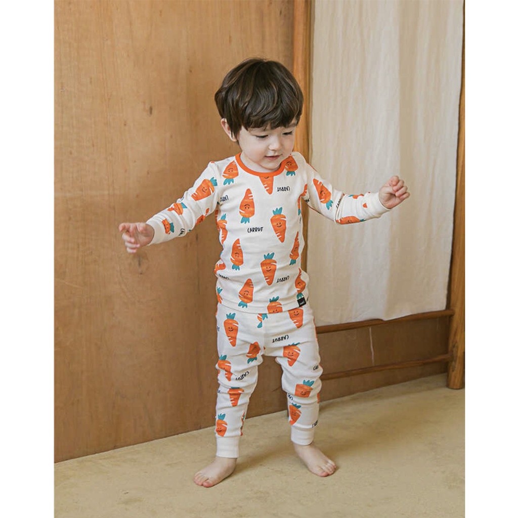 ĐỒ THU ĐÔNG BỘ DÀI TAY CAO CẤP TRẺ EM CỦA HÃNG CORDI-I, CHẤT THUN COTTON ORGANIC, MẪU CÀ RỐT